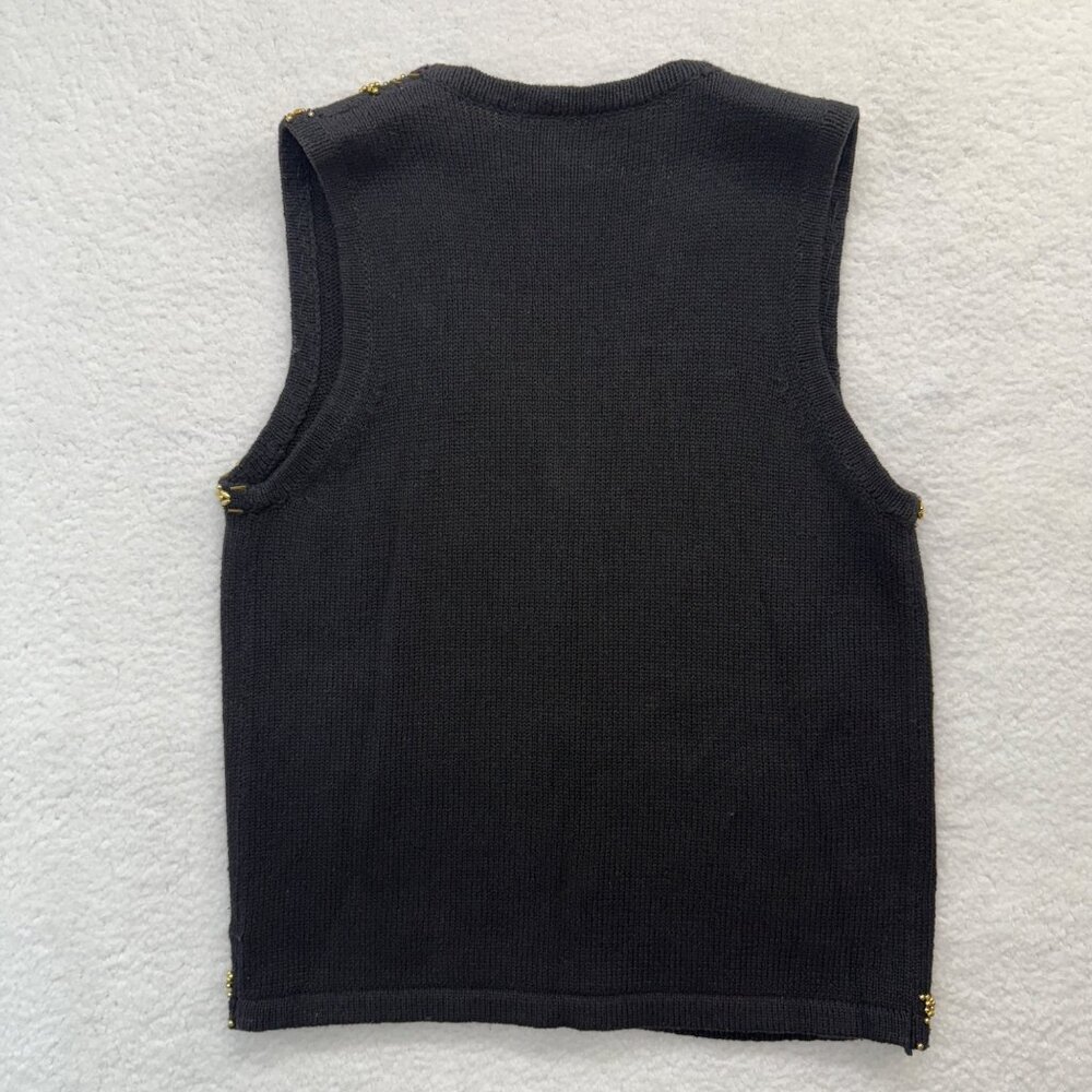 VTG Beaded Sweater Vest Christmas Holiday Teachercore Grandma Womens Black S* - Picture 9 of 15
